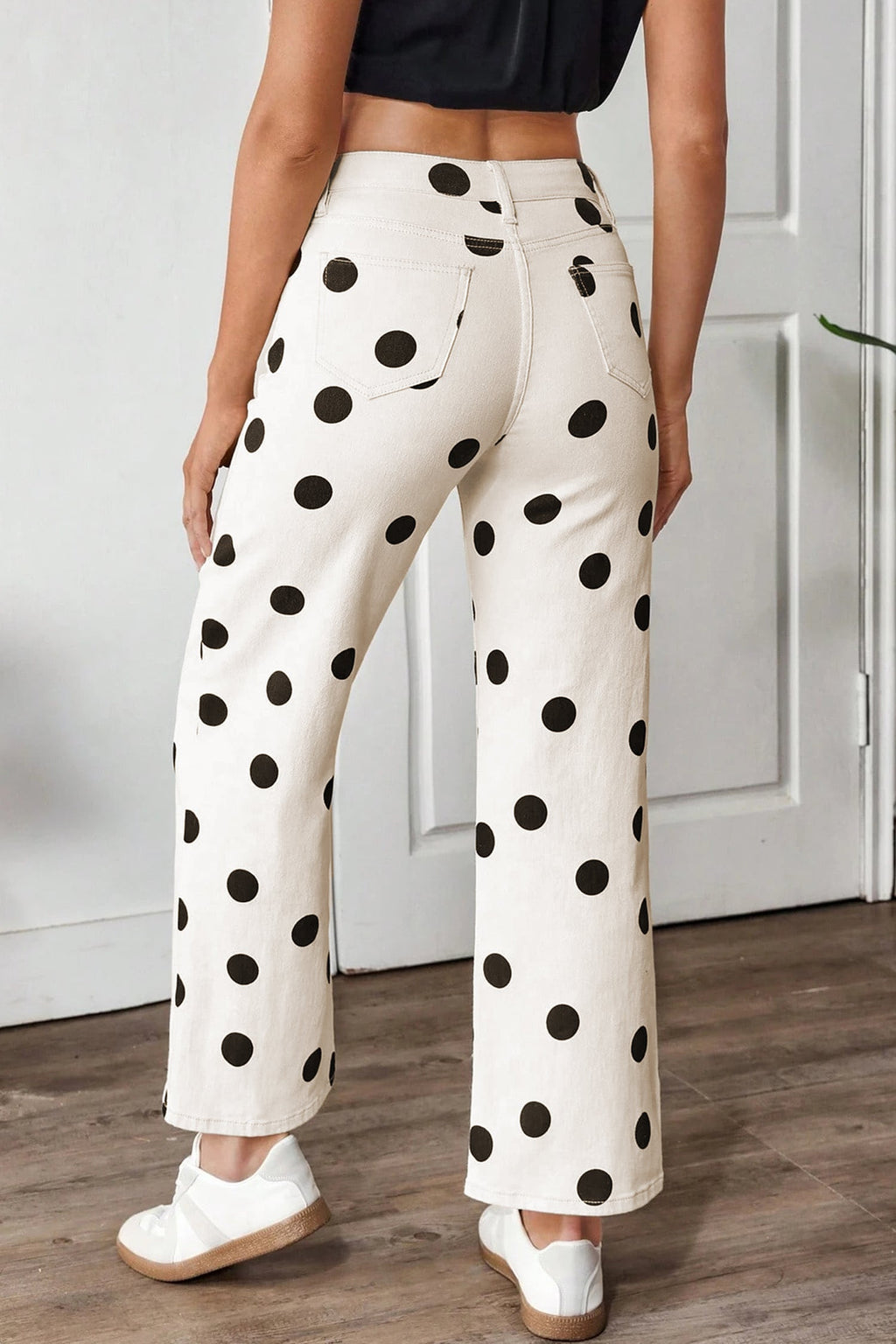 Polka Dot Wide Leg Ankle Length Jeans