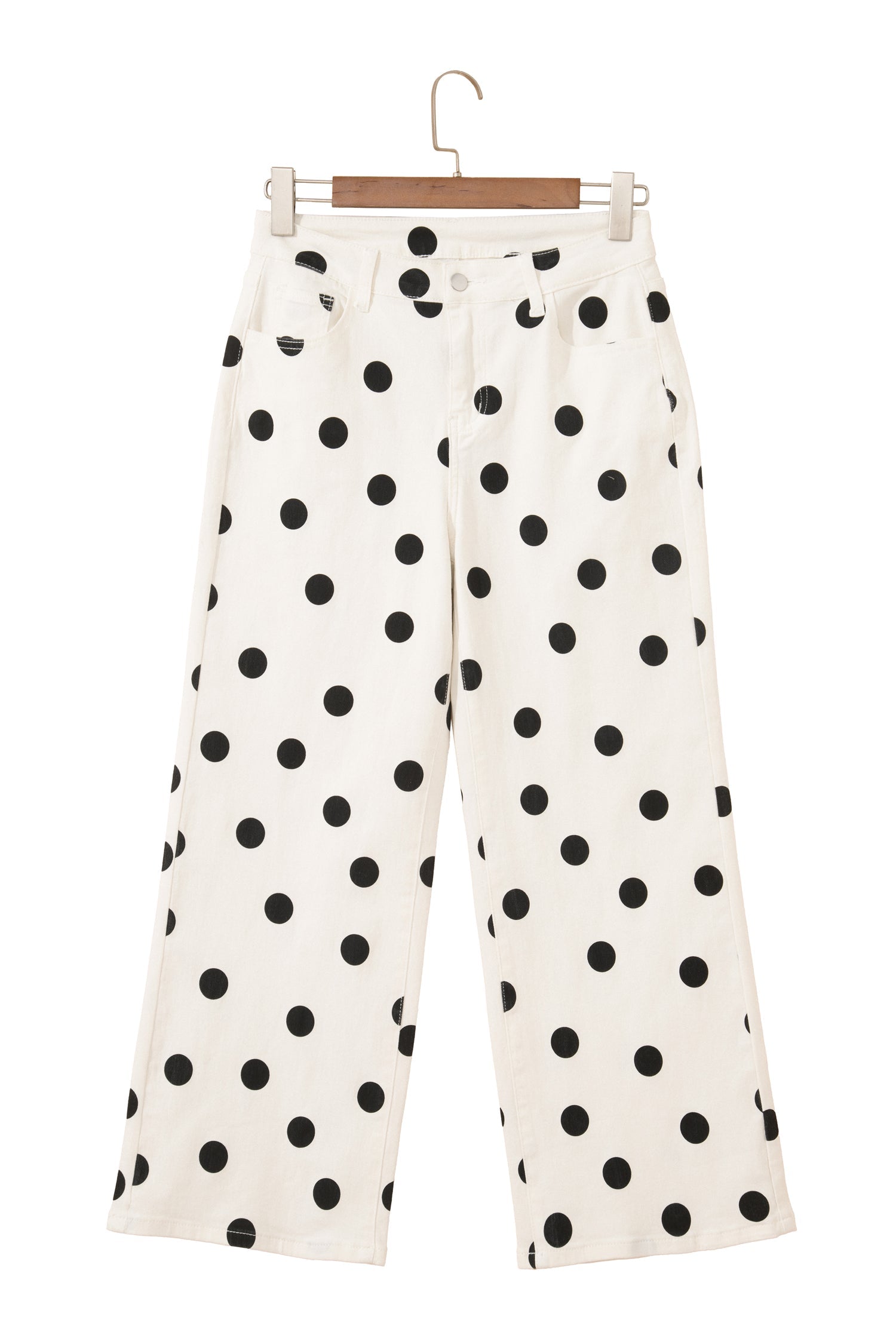 Polka Dot Wide Leg Ankle Length Jeans